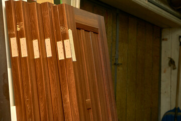Manufactured doors for sale in a carpentry furniture workshop