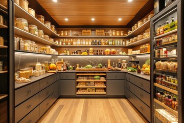 A Kitchen Filled With Abundant Food Shelves