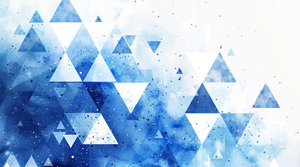 Abstract geometric background with blue and white triangles. White base. 