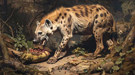 Gordijnen Hyena eating © Cybonix