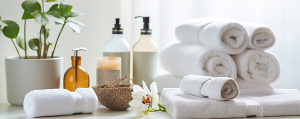 Fototapeta na wymiar Beauty white towels, massage treatment and wellness concept
