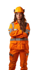 Isolated on white Background, transparent: Empowered Female Construction Worker in Vibrant Mockup