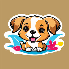 cute happy dog clipart, simple, minimalism, flat color dog vector illustration thick outlined