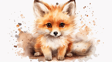 Cunning red fox, an eared predator, a wild beast in colored splashes of watercolor paints - obrazy, fototapety, plakaty
