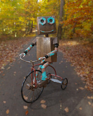 vintage robot created with wood and oxidized bicycle bolts​. 3D rendering - 741313665