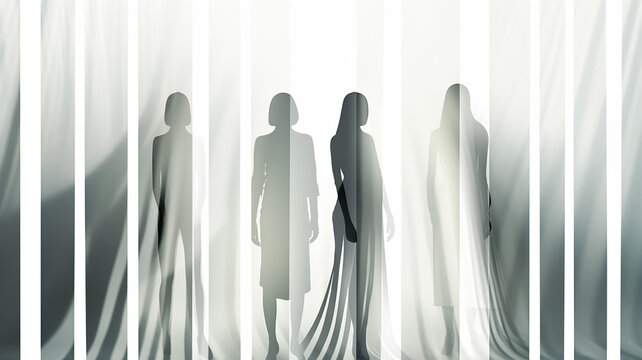 Female silhouettes, graceful images and figures on a white background of different colors