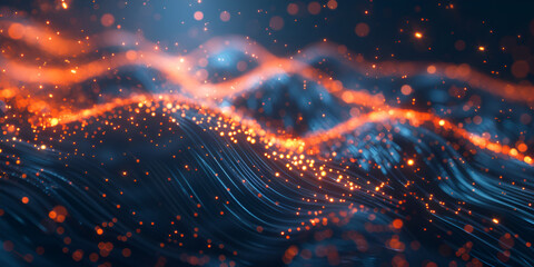 Blurry Image of a Wave of Light ,waves of red and blue lights, producing a mesmerizing bokeh effect on a dark backdrop
