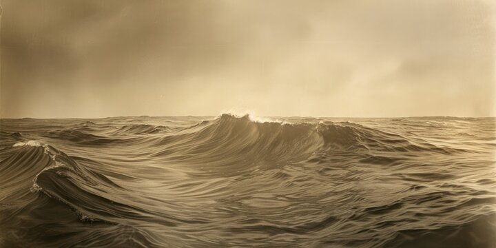 Sepia-tinted sea photograph, capturing timeless waves and nostalgic maritime allure.
