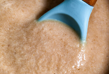 buckwheat milk porridge for feeding young children, macro