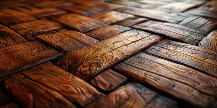 Intricate and decorative, basket weave wooden parquet flooring boasts a unique texture.