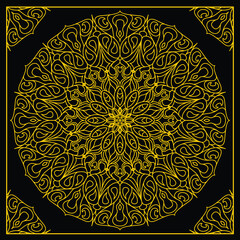 Abstract, Geometric, Esoteric, Elegant, Playful, Black And Gold Color Mandala Batik Seamless And Pattern Background Design Ilustration