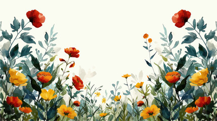 Vector watercolor banner with beautiful flowers framed for spring celebration