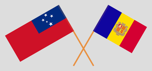 Crossed flags of Samoa and Andorra. Official colors. Correct proportion