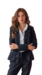 Isolated on white Background, transparent: Empowered Elegance: Confident Female Consultant Exuding Unparalleled Beauty