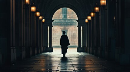 Man in Black Coat and Hat Walking Down Hallway