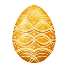 Easter egg, golden color, with ornaments in a geometric pattern, realistic effect, isolated on a white background, illustration for design and decor, holiday template for creativity