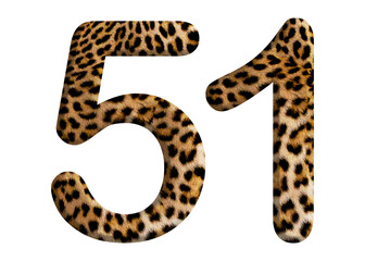 The shape of the number 51 is made of leopard fur or skin isolated on transparent background. Suitable for birthday, anniversary and Memorial Day templates