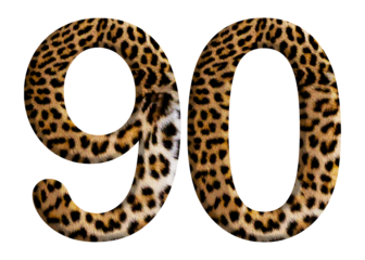 The shape of the number 90 is made of leopard fur or skin isolated on transparent background. Suitable for birthday, anniversary and Memorial Day templates