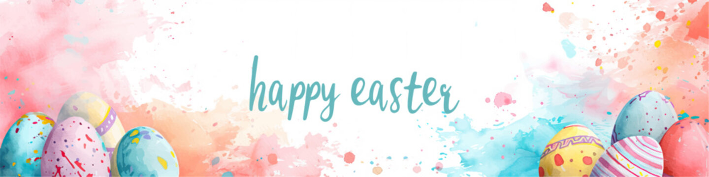 Easter basket with eggs and bunny decorated with flowers. Happy easter