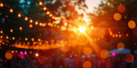 A photograph capturing the vibrant and blurry image of the sun shining brightly in the sky.