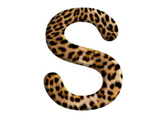 Letter S shape made of leopard fur or skin, isolated on PNG transparent background, suitable for template design