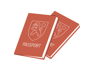 Two passport books. Identity, nationality and citizenship, paper documents icon. Official identification personal docs pair, abstract cover. Flat vector illustration isolated on white background