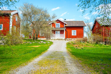 A typical Swedish red house on a beautiful sunny day, Falu Rödfärg