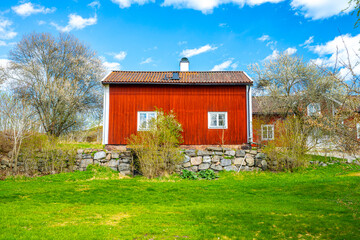 A typical Swedish red house on a beautiful sunny day, Falu Rödfärg