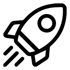 Rocket icon, black outline.