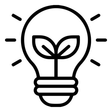 Light bulb icon with tree inside, black outline.