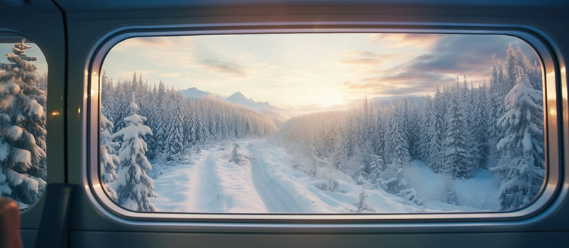 nature lanscape point of view from train window. vacation travel concept background