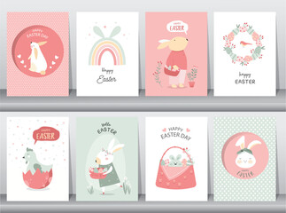 Happy Easter Set of Sale banners, greeting cards, posters, holiday ,graphic elements. Holiday covers, posters, banners. Cartoon flat. vector illustration.
