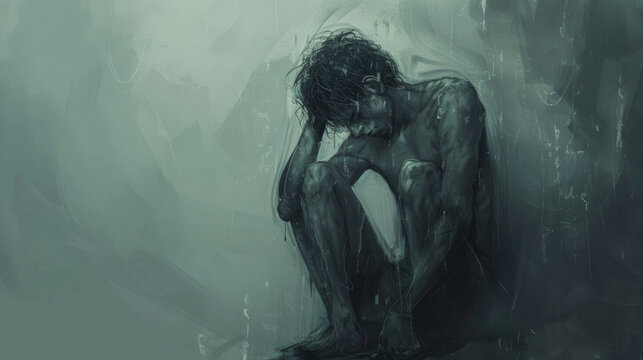 portrait of a young depressive and sad girl 