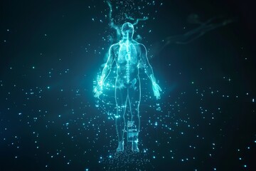 Translucent holographic human figure with shimmering details