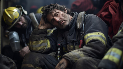 Exhausted firefighters 