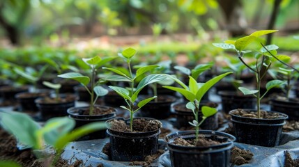 Reforestation Efforts - Seedlings in biodegradable pots ready for planting, representing grassroots reforestation efforts.