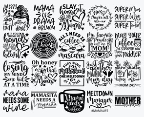 Mom Design Set, Mother's day T-shirt design, Mom Vector graphics, Mom lover home decor, Mom craft, Mother's day gift, Gift for mom SVG,Blessed Mom Lebel Design.