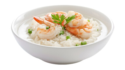 Rice porridge with shrimp on isolated on transparent png background. Generative ai - obrazy, fototapety, plakaty