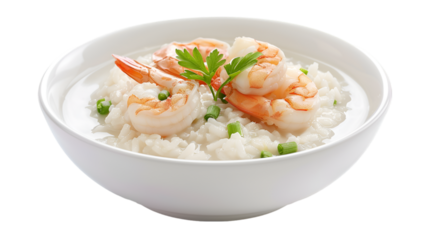 Rice porridge with shrimp on isolated on transparent png background. Generative ai