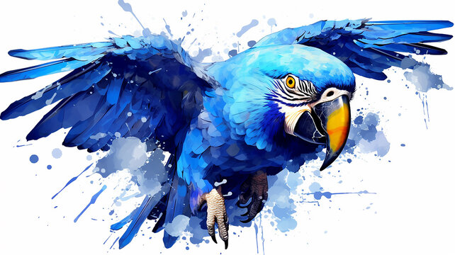 portrait of a blue parrot on a white background, illustration print