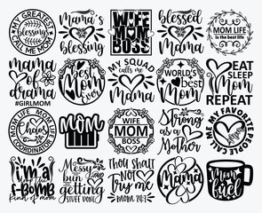 Fototapeta premium Mom Design Set, Mother's day T-shirt design, Mom Vector graphics, Mom lover home decor, Mom craft, Mother's day gift, Gift for mom SVG,Blessed Mom Lebel Design.