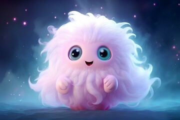 Obraz na płótnie Canvas weird cute cartoon pink fluffy character on blue background