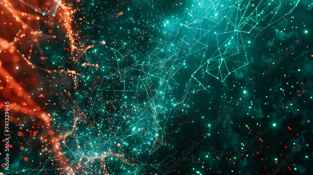 Aufkleber futuristic blue abstract technology, digital particle plexus, network science and energy flow backgr
