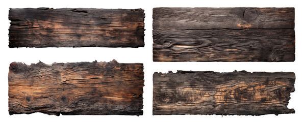 Set of burnt wooden planks cut out