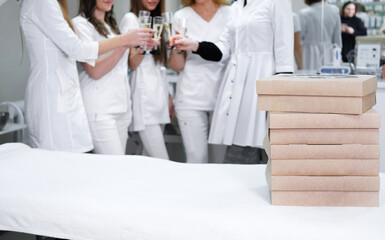 Office Catering Delivery Celebration with Toasting Medical Staff