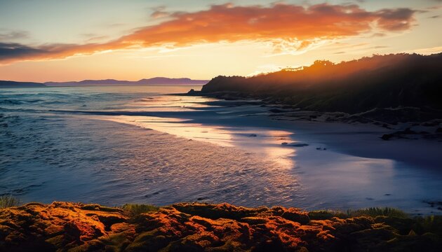 Landscape image of sunset at the coastline