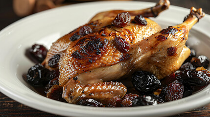 Dried raisins and prunes with baked duck.