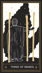 Three of Wands Tarot Card Minor Arcana in Vector Illustration