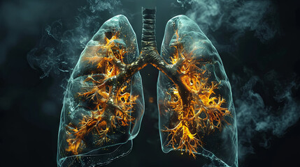 lungs of a smoker with smoke, the concept of the impact of smoking habits on human health