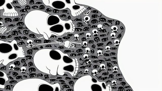Generative ai animation of cartoon skulls and skeletons. Comic characters illustration in vector style for Halloween event.